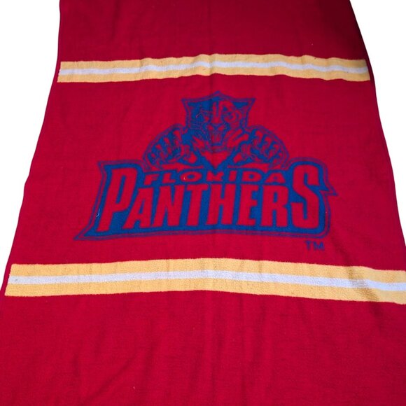 Biederlack Florida Panthers Throw Blanket Fleece Blue Red Made in USA - Picture 1 of 11